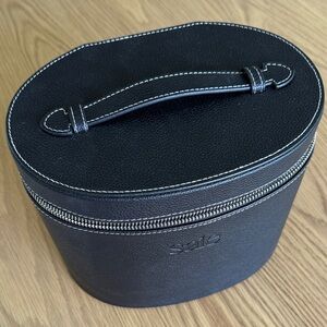 SAIE large Black Oval Leather Travel Case with Top Handle